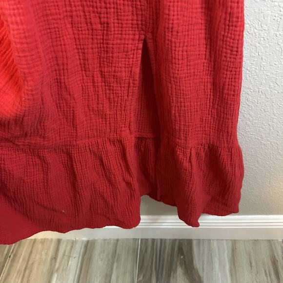 MSK MIDI dress Women’s Cotton Gauzy Size L Red Summer Lightweight Split Flutter - Picture 7 of 7